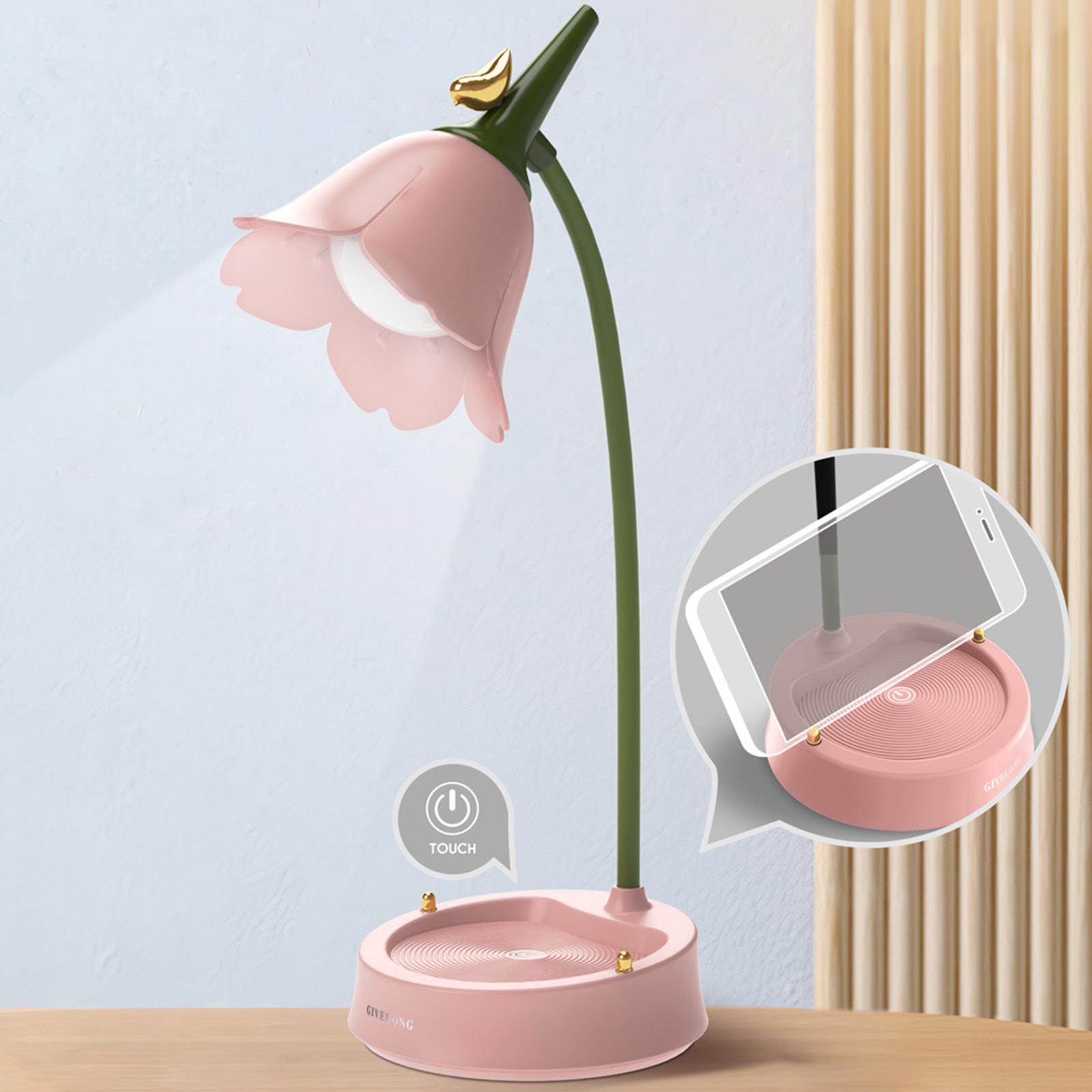 Desk Lamp for Kids - Flower LED Charging Table Lamp Eye Protection Small Desk Lamps for Reading,Study and Office, Adjustable Brightness
