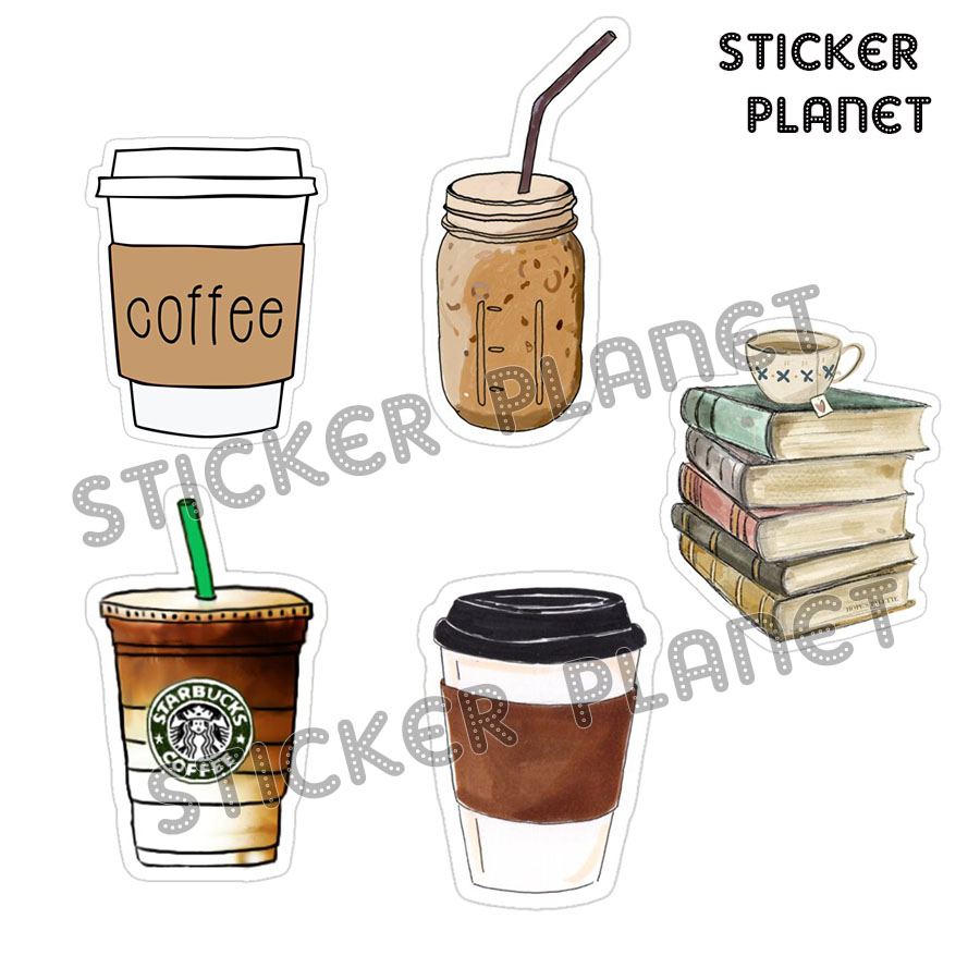 Bộ sticker chống thấm nước trang trí mũ bảo hiểm, đàn, guitar, ukulele, điện thoại laptop, dán sticker macbook sticker chủ đề coffee