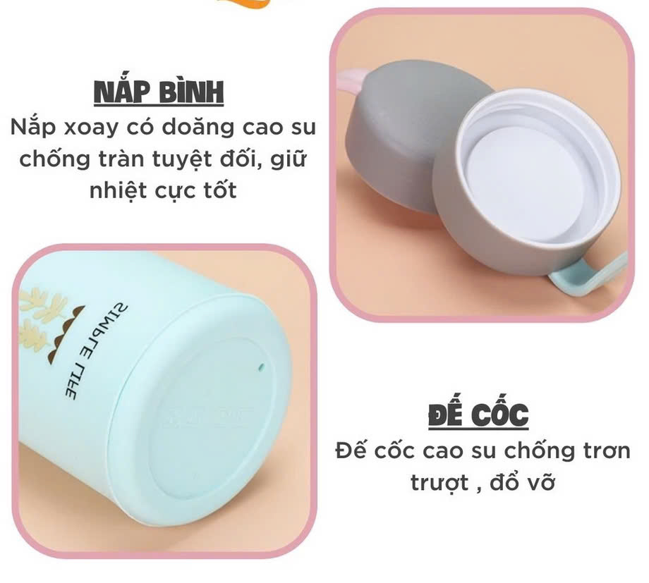 Ly Giữ Nhiệt Bình giữ nhiệt 350ml lõi thủy tinh bọc nhựa lúa mạch cách nhiệt 15x7cm