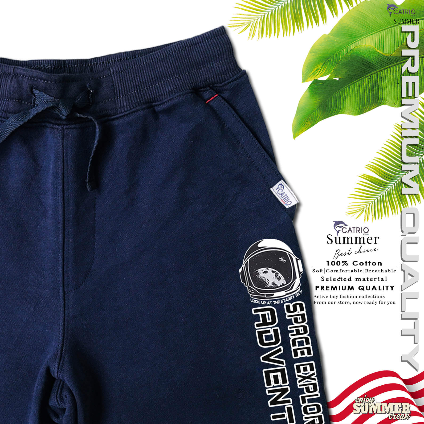 QUẦN SHORT BÉ TRAI CATRIO từ 9 tuổi đến 18 tuổi màu ĐEN là quần ngố trẻ em, quần lửng dài đến đầu gối vải 100% cotton dệt kiểu da cá, có cạp chun có luồn dây cho bé trai mặc đi du lịch