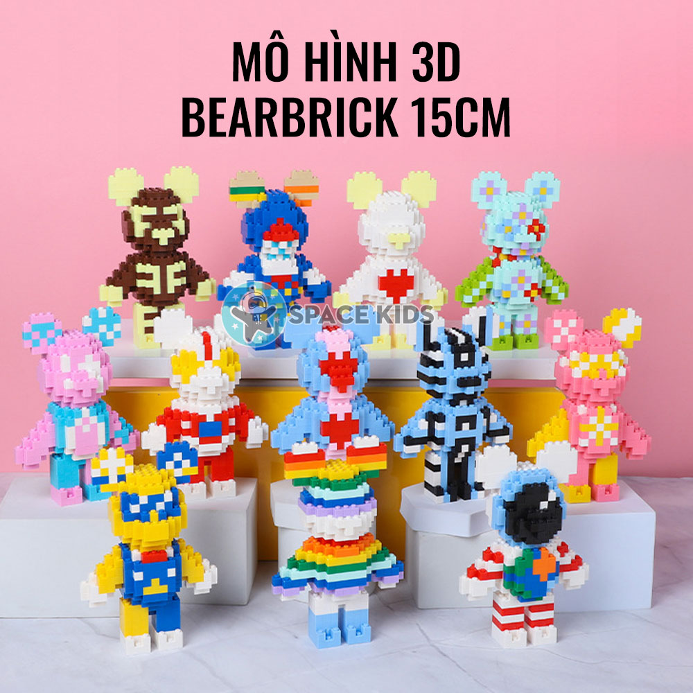 Mô hình lắp ráp gấu bearbrick 15cm, đồ chơi mô hình 3d gấu bạo lực Bearbrick cho bé