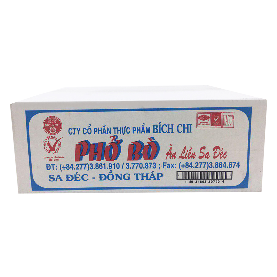 Thùng 30 Gói Phở Ăn Liền Sa Đéc Bò Bích Chi (60g/Gói)