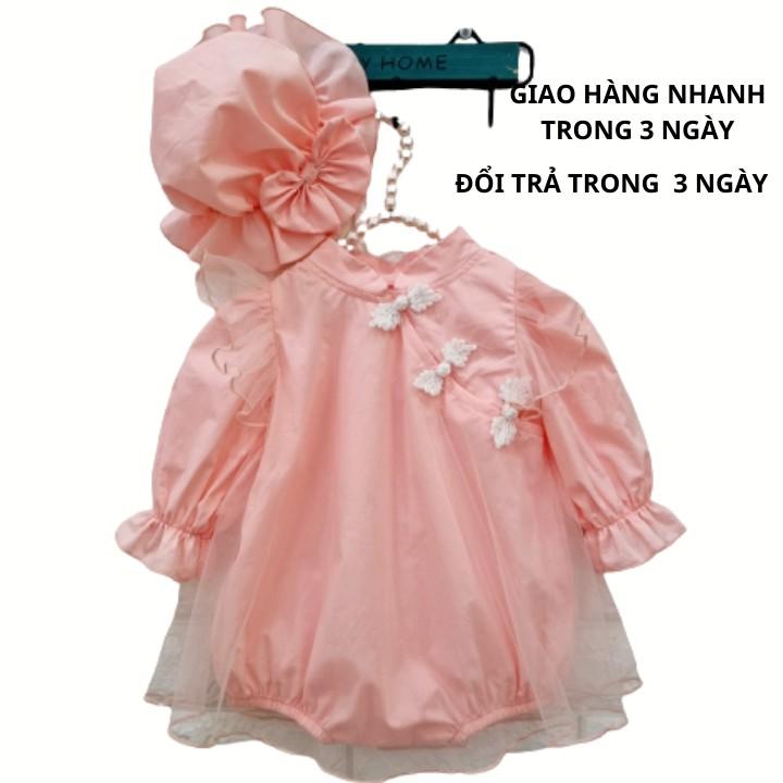 Body Lồng váy Cổ Tàu Bé Gái 3-13kg Tặng kèm nón