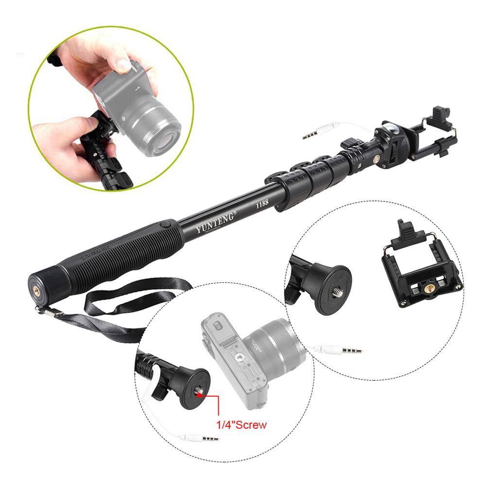 Thanh chụp ảnh tự sướng YUNTENG YT-1188 Có dây có thể mở rộng,Cực Monopod Thanh hẹn giờ 1/4 inch Vít 38cm-128cm Chiều dài có thể điều chỉnh