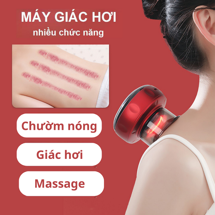 Máy cạo gió giác hơi, giác hơi chân không không dùng lửa Máy Giác Hơi Thông Minh 12 Chế Độ, Có Nhiệt Ấm Giúp Massage Thư Giãn Cơ Thể Mọi Lúc Mọi Nơi