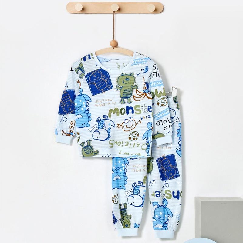 Đồ bộ ngủ dài tay mặc nhà thun cotton cho bé gái, bé trai mùa hè Unifriend Hàn Quốc 2022-2