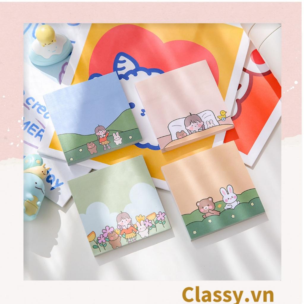 Tệp 50 tờ Giấy note Classy ghi nhớ màu pastel dễ thương in hình hoạt hình; tiện dụng; kích thước 80X 80 Cm PK726