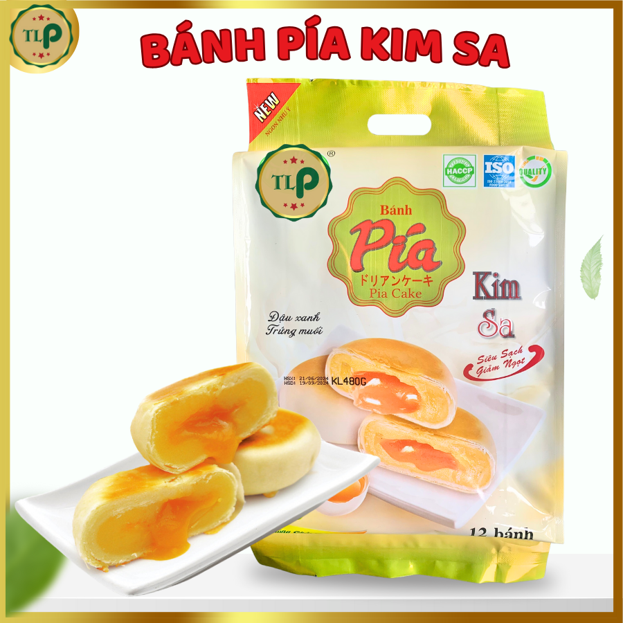 Bánh Pía Kim Sa TLP | Vị Đậu Xanh Nhân Trứng Muối | Túi 480g 12 Bánh | Đặc Sản Sóc Trăng