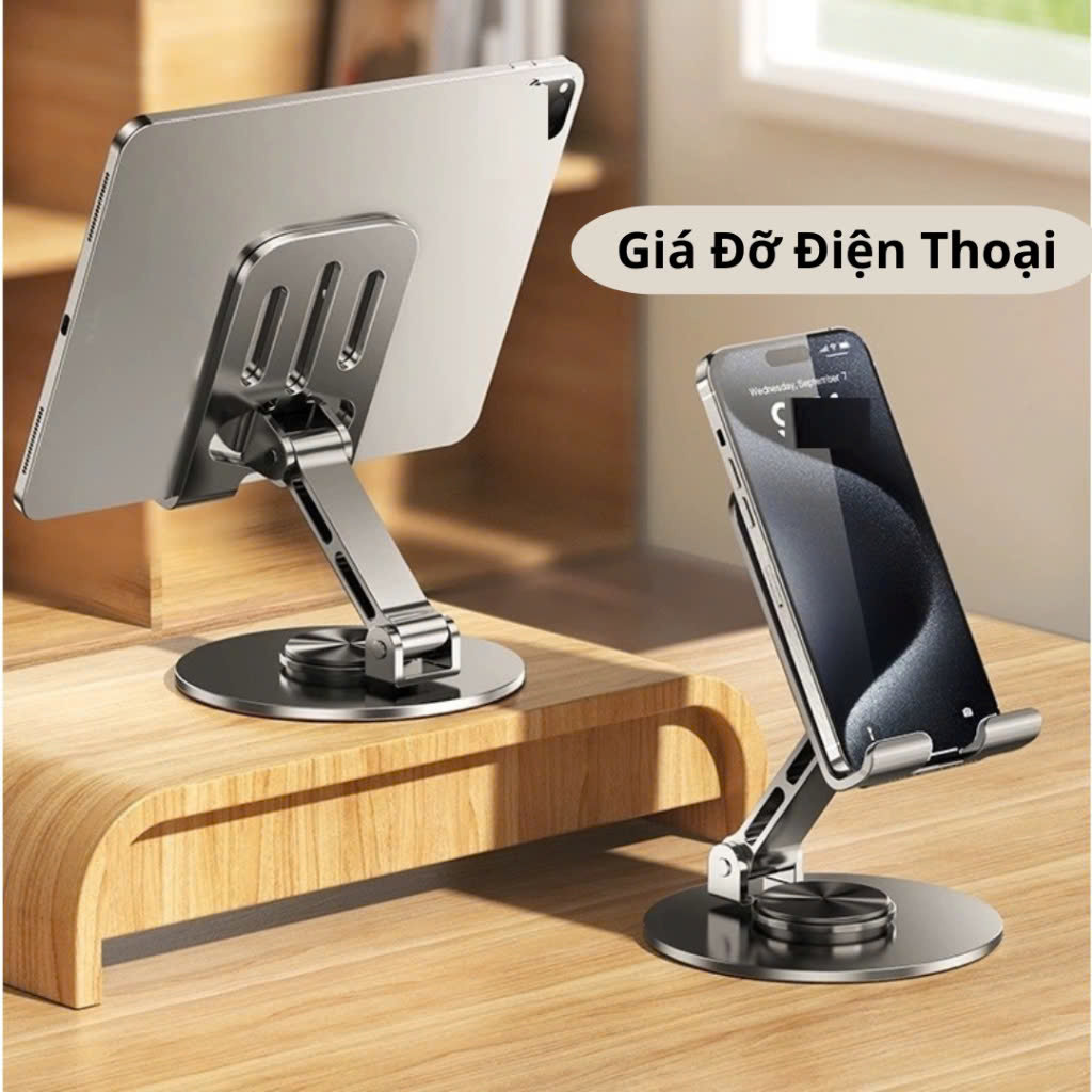 Giá đỡ điện thoại máy tính bảng nhôm nguyên khối trục xoay 360° gấp gọn tiện dụng - Hàng nhập khẩu
