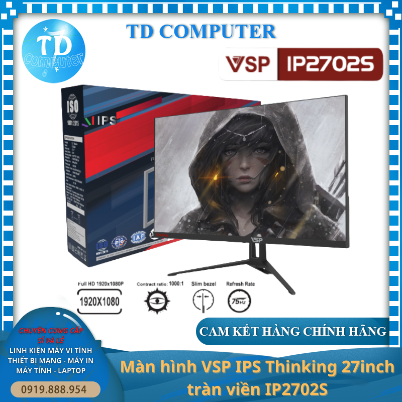 Màn hình VSP IP2702S 27inch (27" IPS FHD 75Hz, HDMI+VGA) - Hàng chính hãng TECH VISION phân phối