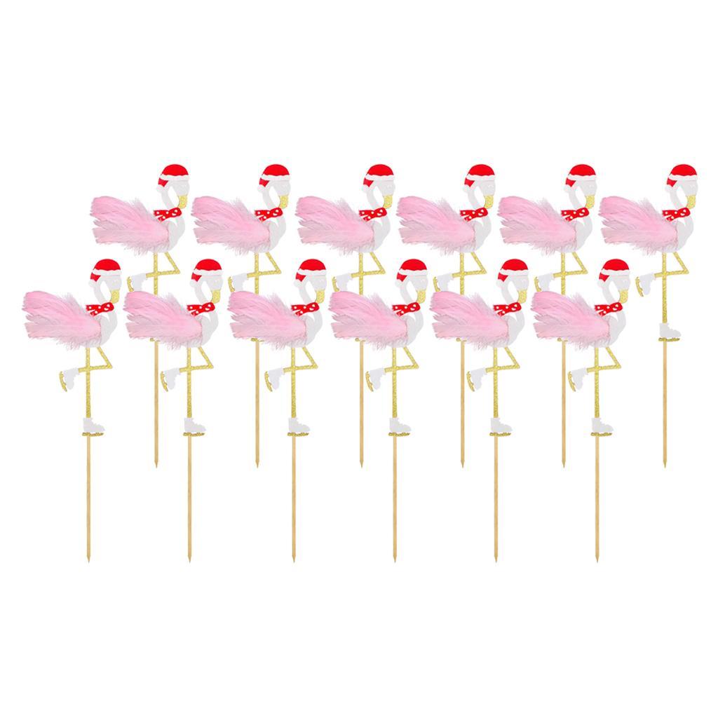 12pcs Cake Topper Picks Flamingo Cupcake Decor Birthday Party