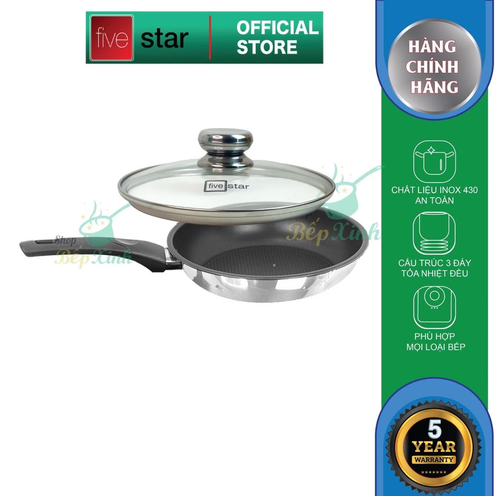 Chảo chống dính 3 đáy inox 430 cao cấp Fivestar Standard có nắp kính , dùng được mọi bếp