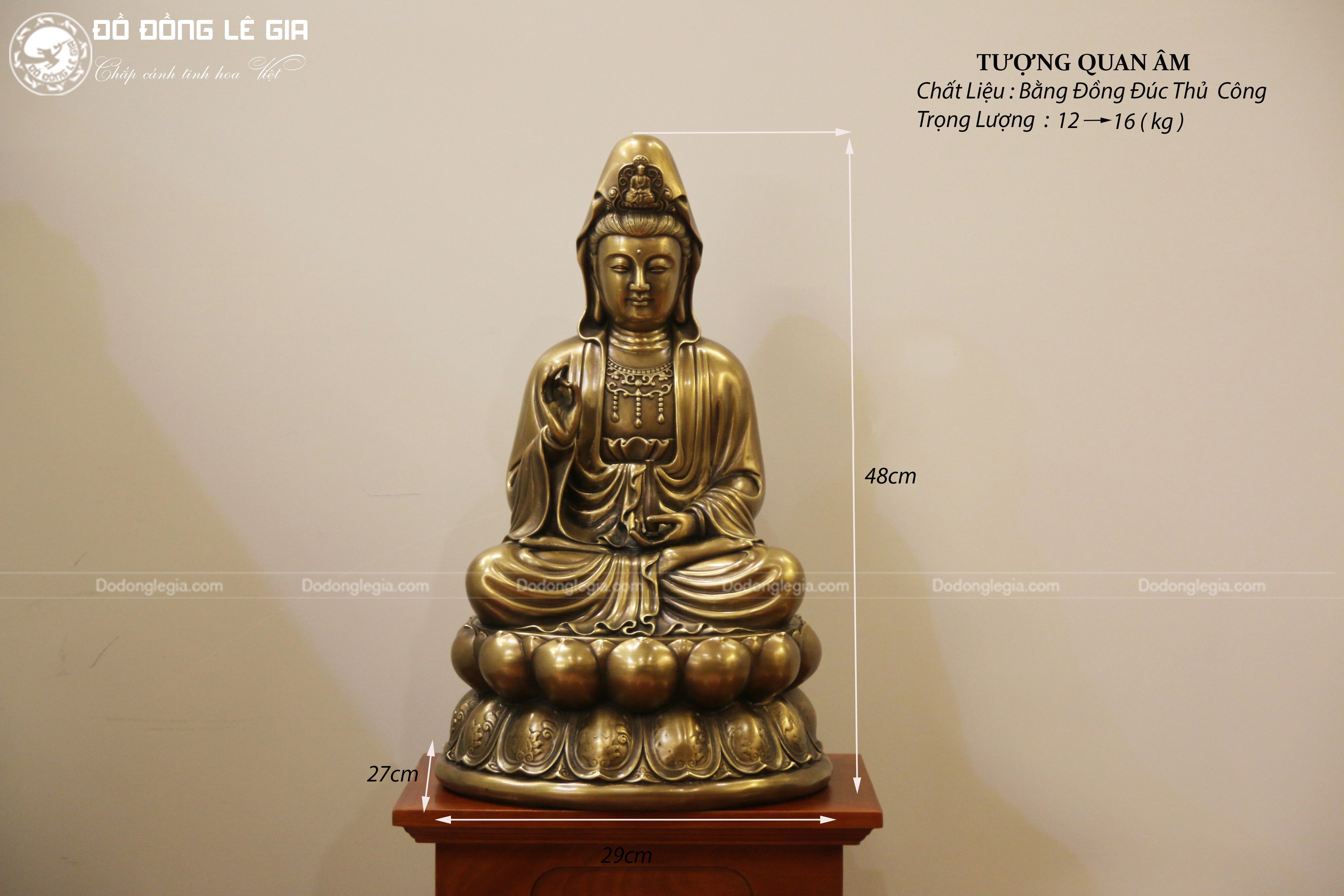 Tượng Phật Quan Âm Bồ Tát Cao 48cm Bằng Đồng