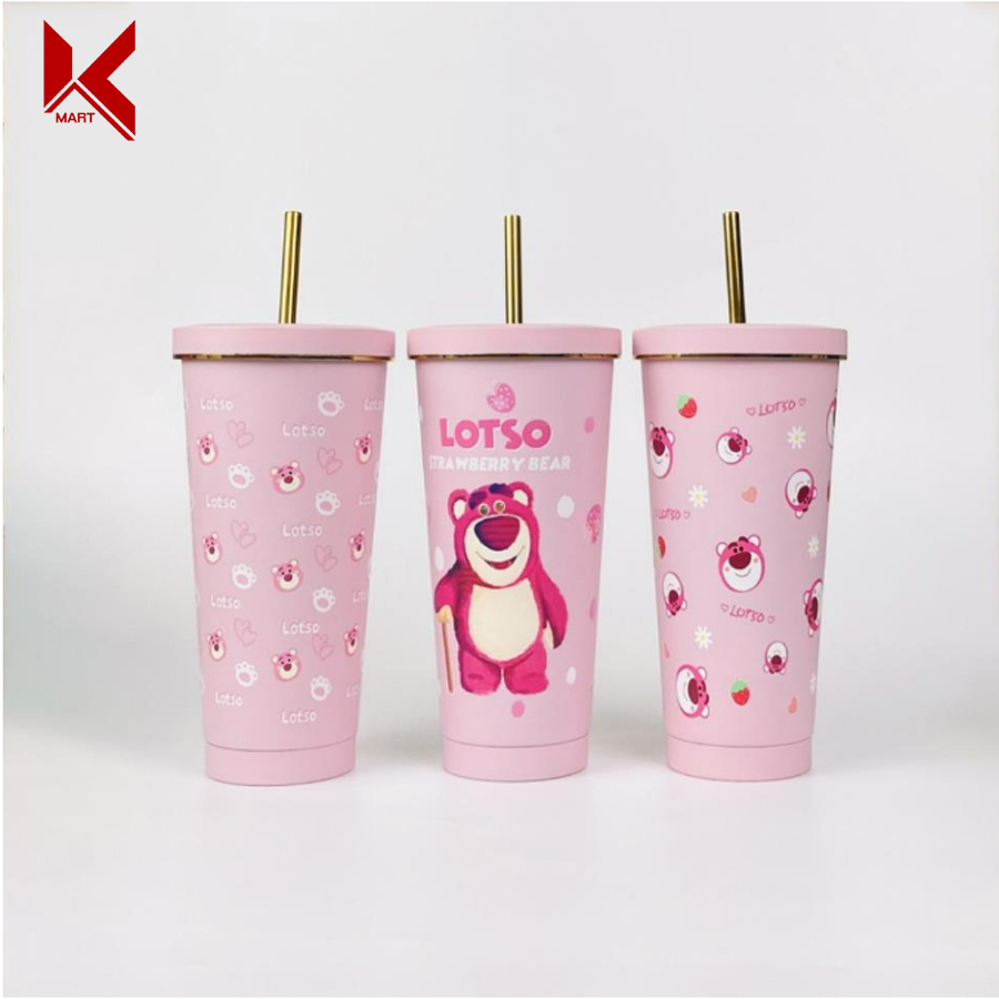 Cốc giữ nhiệt gấu dâu LOTSO dung tích 750ml chất liệu inox 304 an toàn, giữ nhiệt tới 12h - K-Mart