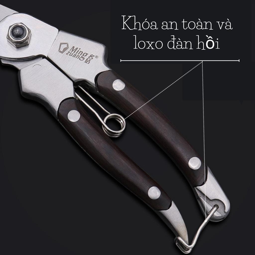 Kéo Cắt Cành Nhật Bản MING ZUAN Tay Đúc Nguyên Khối Chất Liệu Thép Cao Cấp Không Gỉ Tay Cầm Gỗ Dùng Cho Làm Vườn