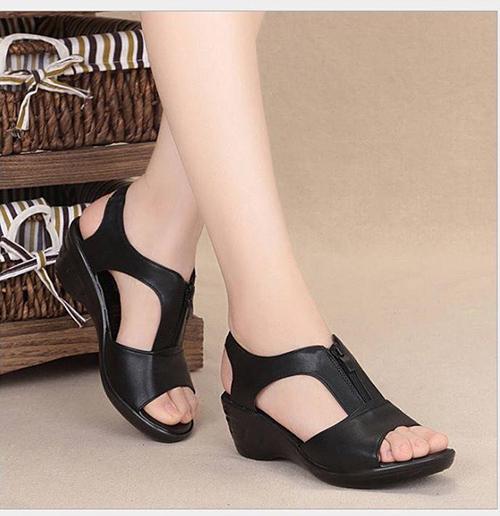 Dép sandals da nữ DK.6 Đen