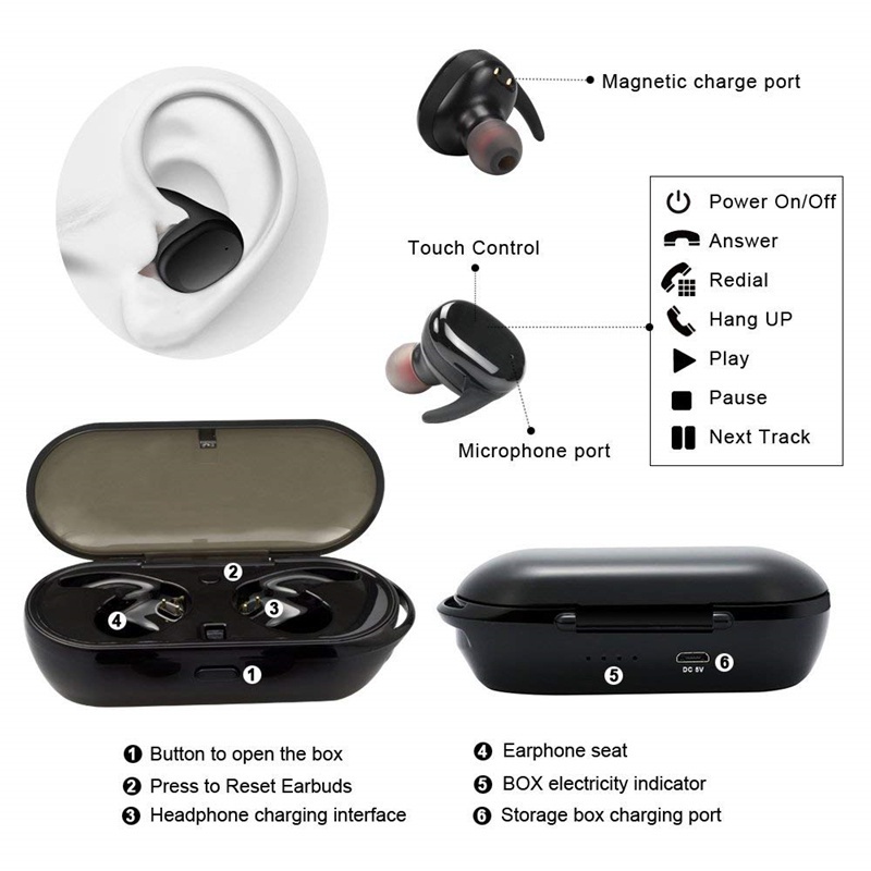 Tai nghe không dây Vitog Y30 TWS kết nối Bluetooth 5.0, chạm điều khiển, âm thanh Hifi sống động, kiểu dáng thể thao tương thích với hệ điều hành Android và iOS