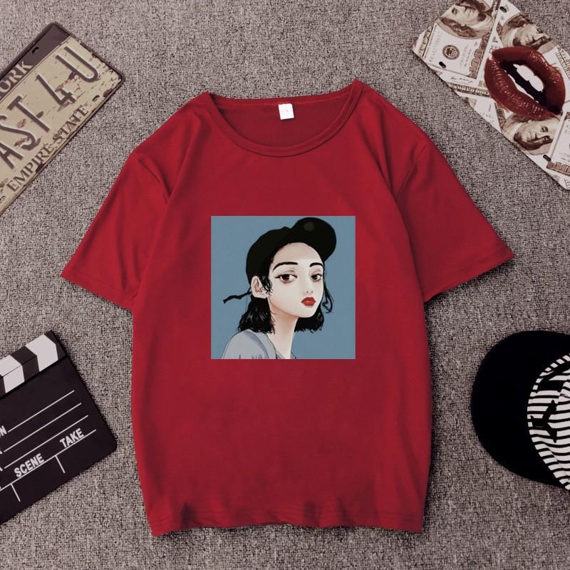 Áo thun dáng rộng cổ tròn hoạ tiết hoạt hình cho nữ