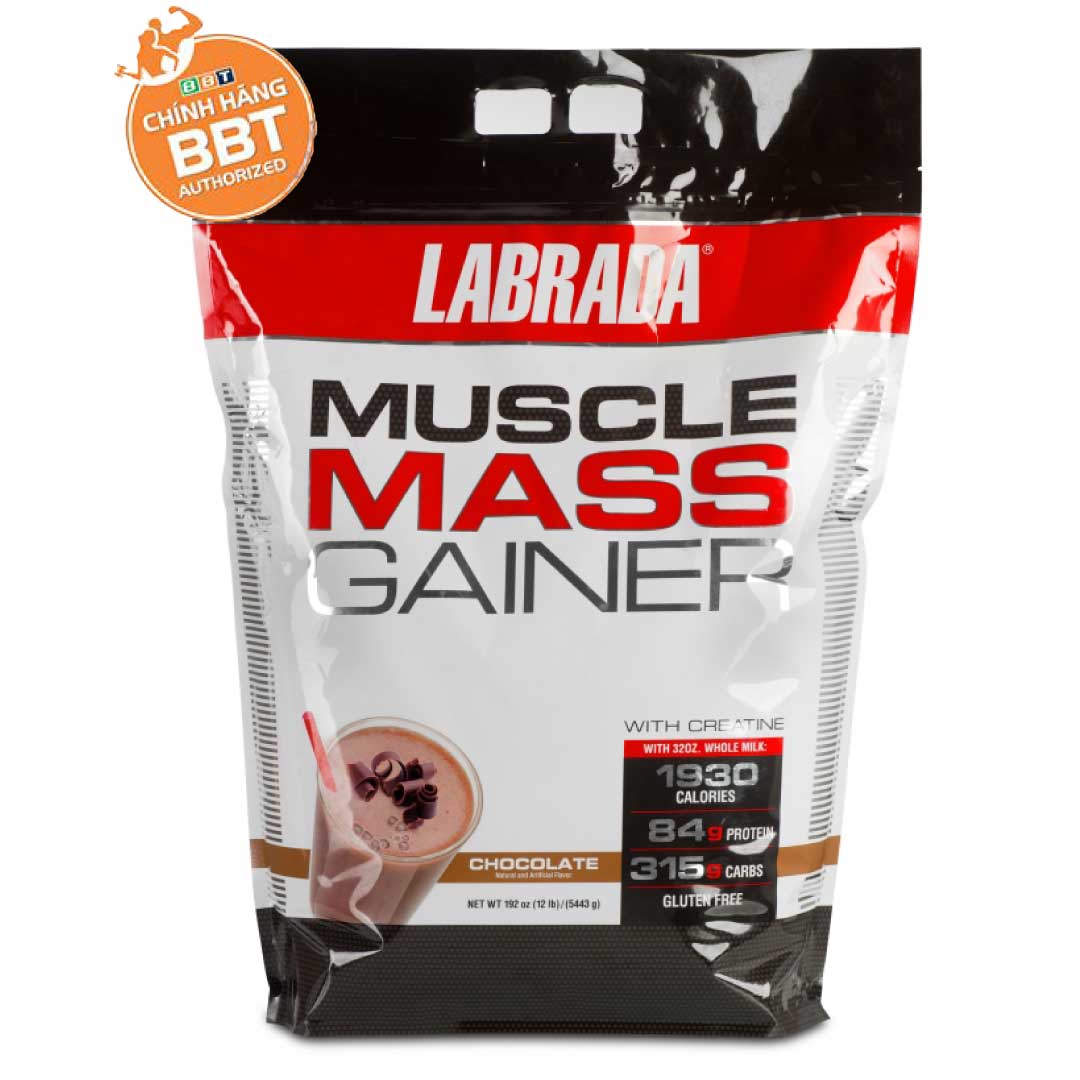 Combo Sữa tăng cân Muscle Mass Gainer vị Chocolate của Labrada, hỗ trợ tăng cân tăng cơ nạc (5.4kg) - Bình lắc THOL (Màu ngẫu nhiên)