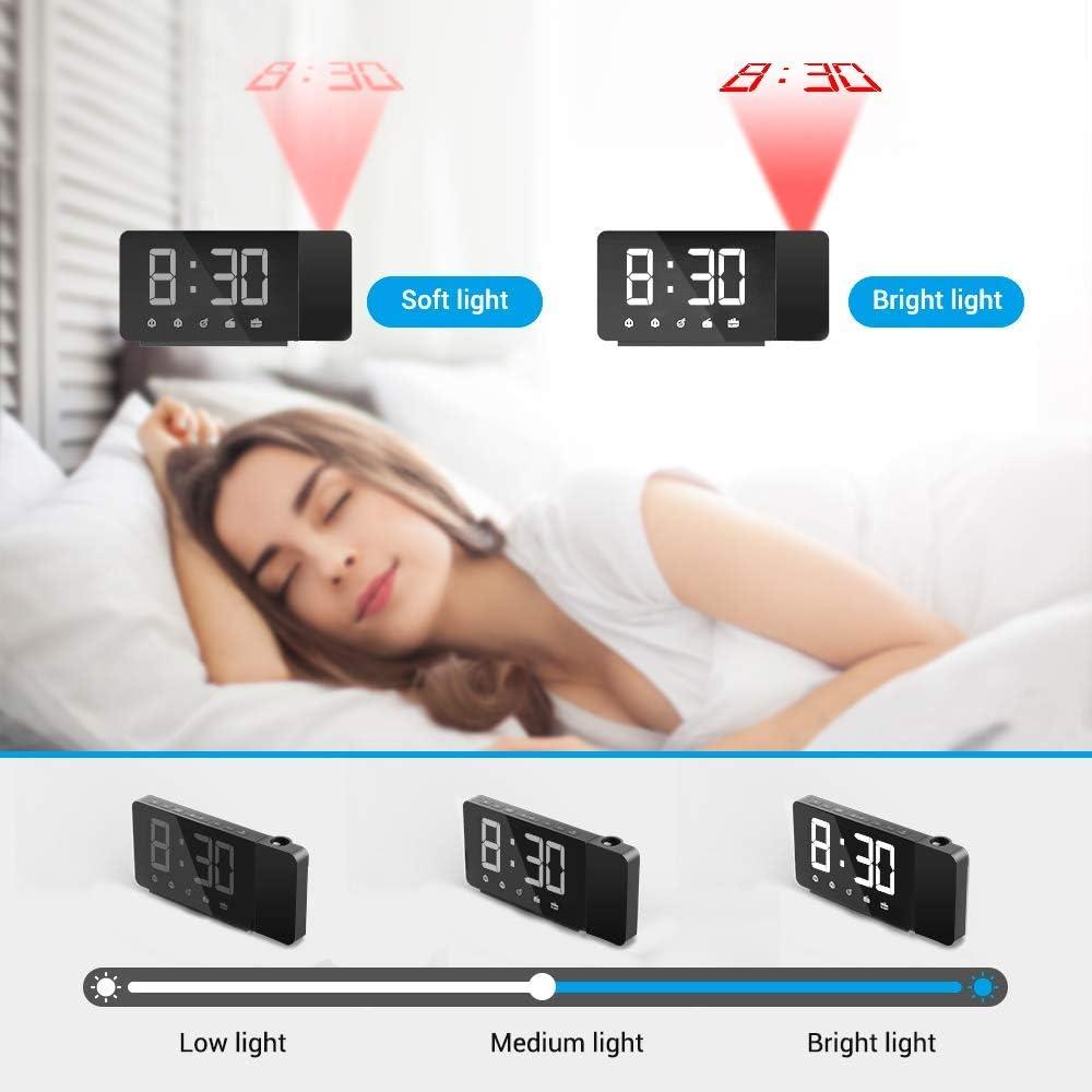Đồng hồ báo thức, đồng hồ báo thức với màn hình LED FM Phép chiếu điện tử 7.4 'Màn hình lớn và đồng hồ 2 đồng hồ báo thức với tiếng rít quay 360 °