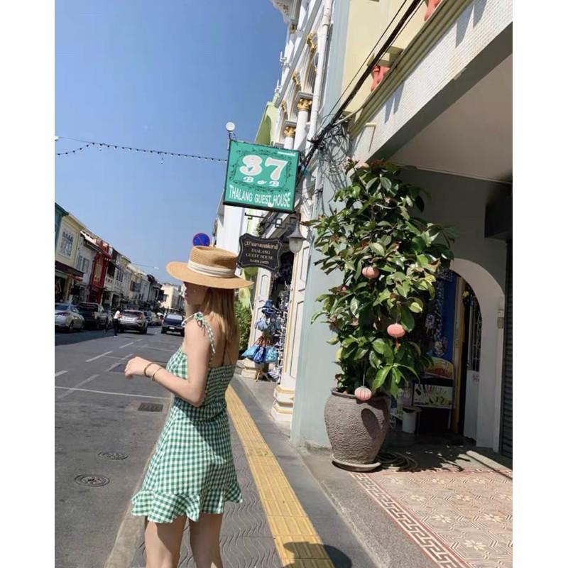 Đầm caro xanh 2dây