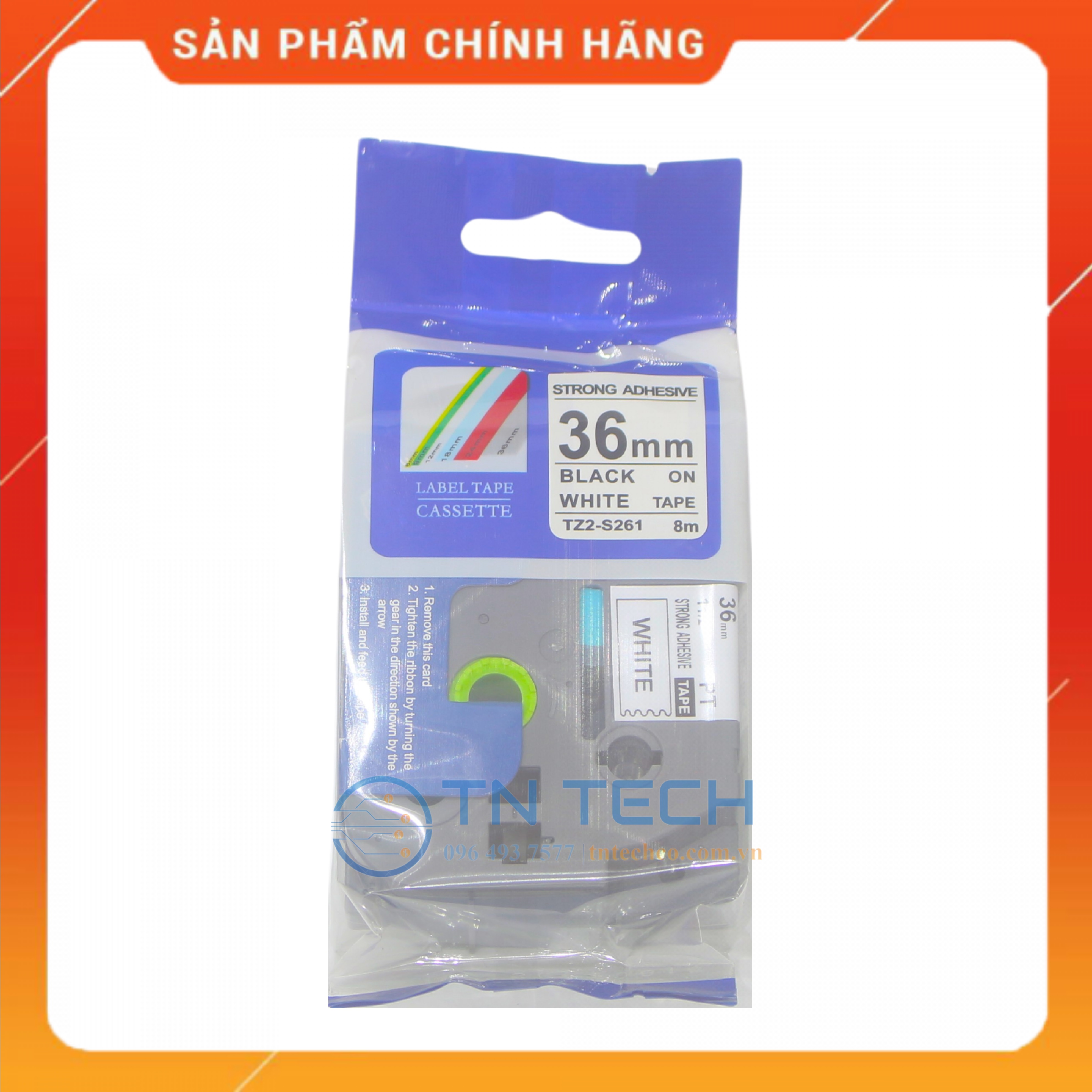 Nhãn In TZ2-S261 - Đen nền trắng 36mm x 8m - Dùng cho máy in BROTHER - AIMO - PUTY [Hàng nhập khẩu]