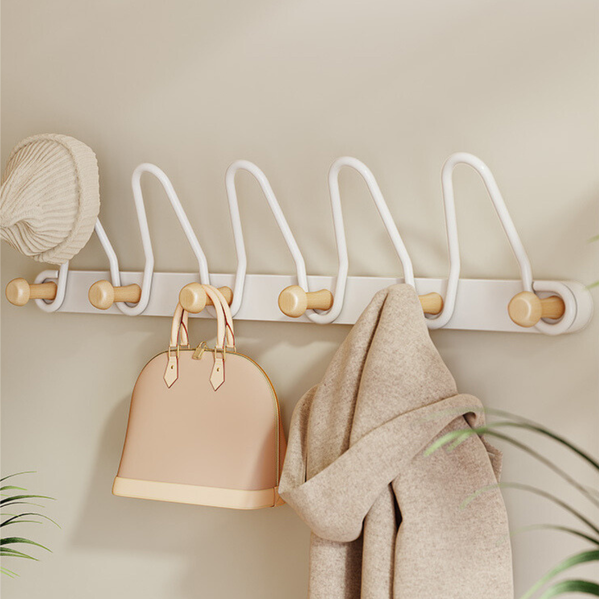 Móc treo tường vòng cung kim loại nút gỗ tròn Dola Home, dán tường, dán kính, dán cửa gỗ, cửa nhôm, không cần khoan đục
