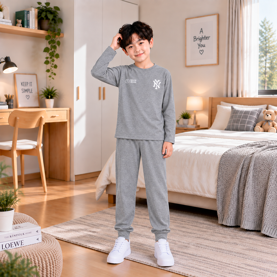 Bộ thu đông bé trai Bigfox 3-11 tuổi N26 Bộ dài tay thu đông giữ nhiệt cho bé size đại 9-30kg