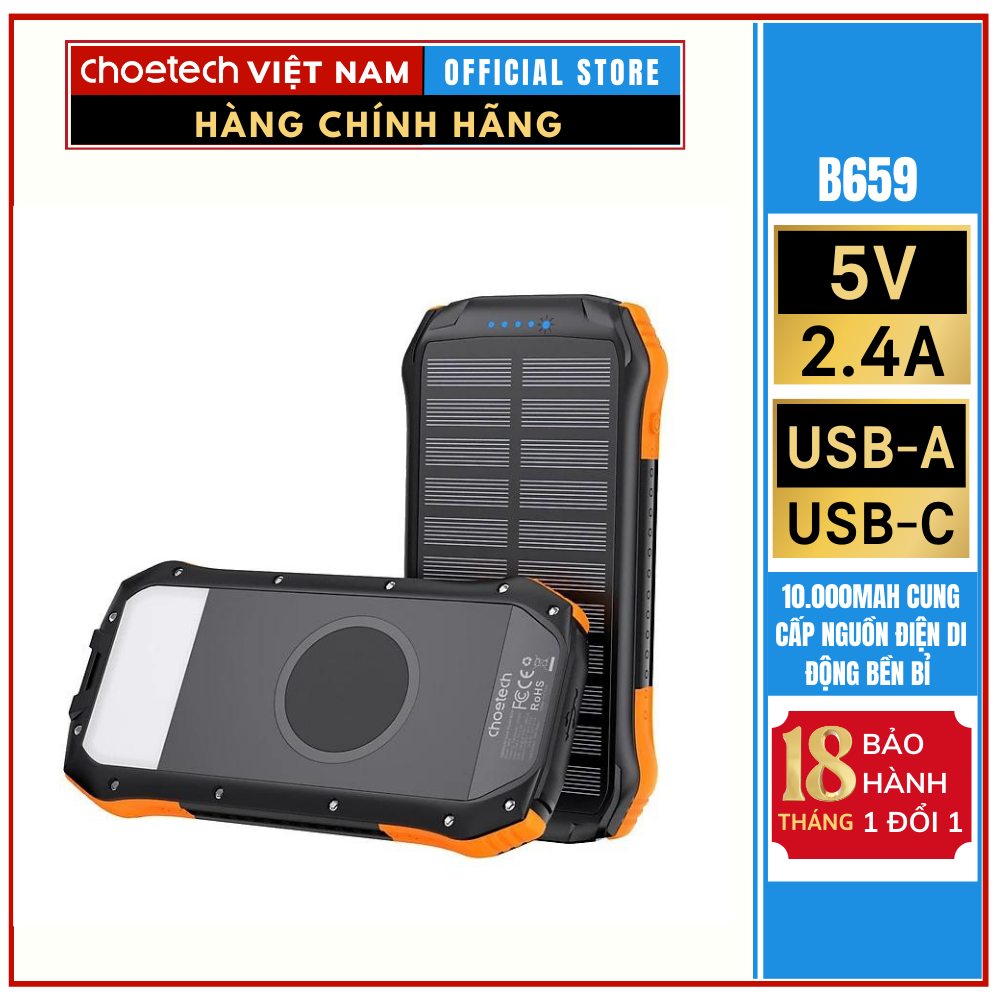 Sạc Dự Phòng Năng Lượng Mặt Trời Tích Hợp Sạc không Dây Choetech B659 10.000mAh