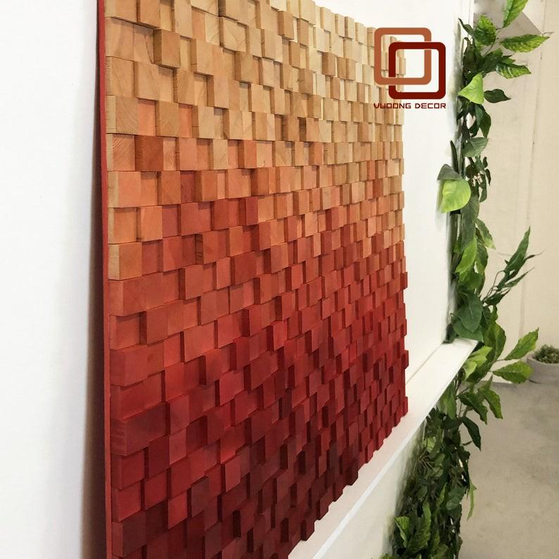 Tranh gỗ trang trí 3D tone ĐỎ CAM (Wood mosaic) - (KÍCH THƯỚC 30x40 và 40X60cm)