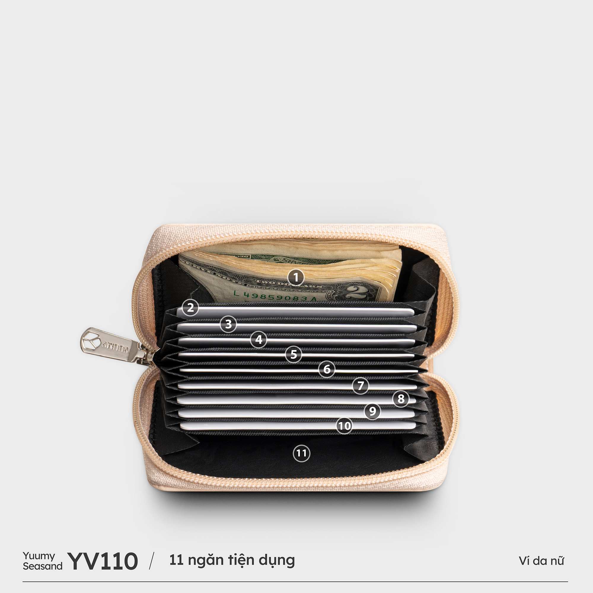 Ví Yuumy ( Thời trang nữ cầm tay nhiều ngăn - Ví da Seasand YV110 )