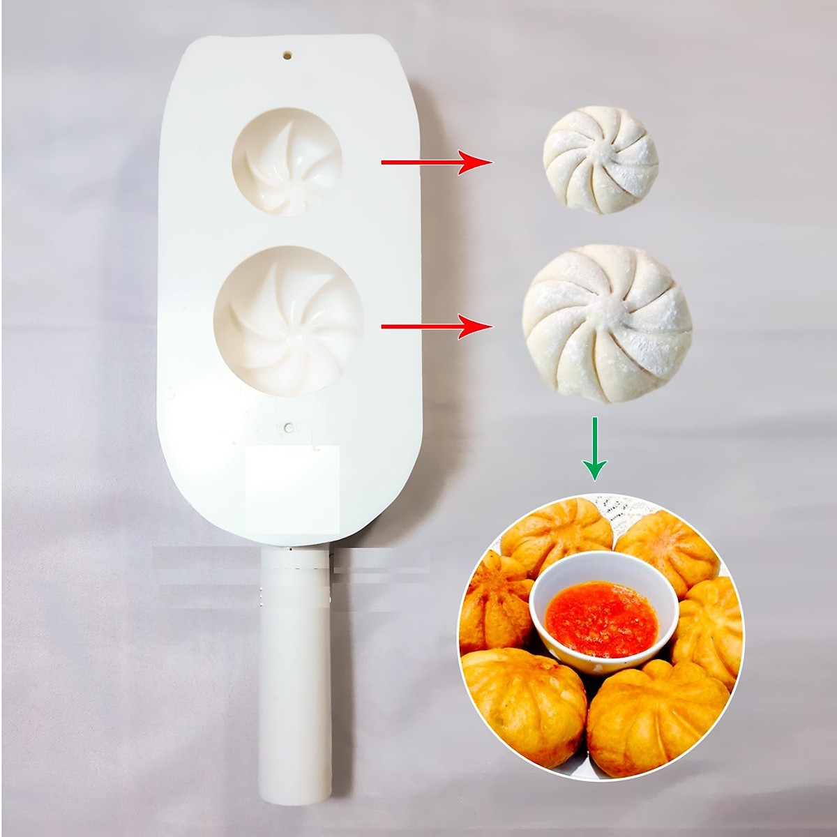 Combo 1 Dụng Cụ Cán Bột Gỗ Và 1 Khuôn Làm Bánh Bao 2 Kích Cỡ 7.3CM Và 6CM Tiện Ích