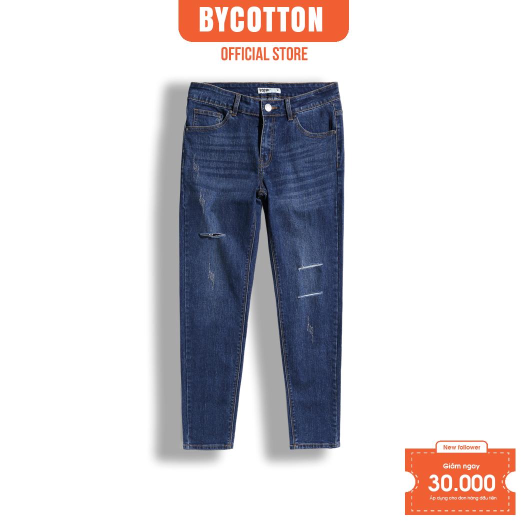 Quần Jeans Dài Nam Cao Cấp Dark Blue Rách BY COTTON