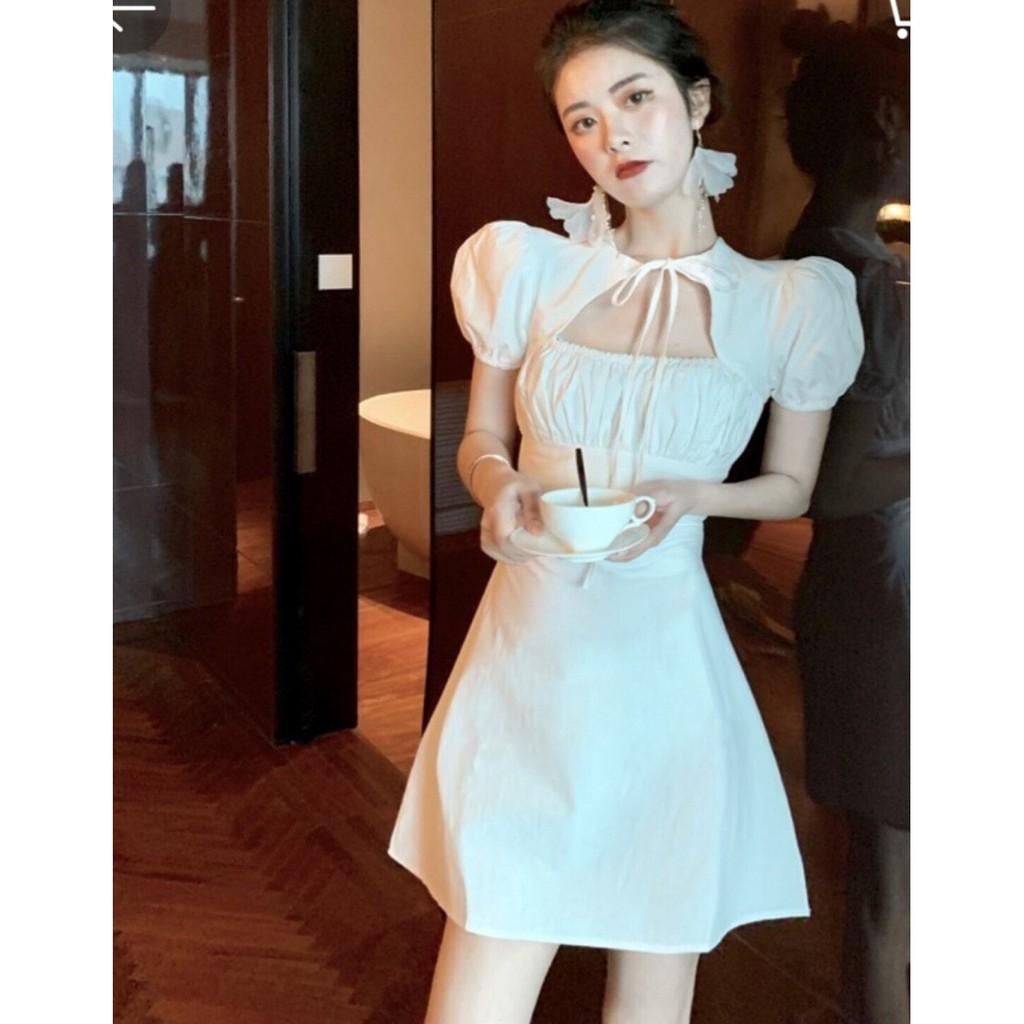 Váy đầm nữ dáng ôm nhúm ngực cột dây tay con phù hợp đí chơi, dạo phố