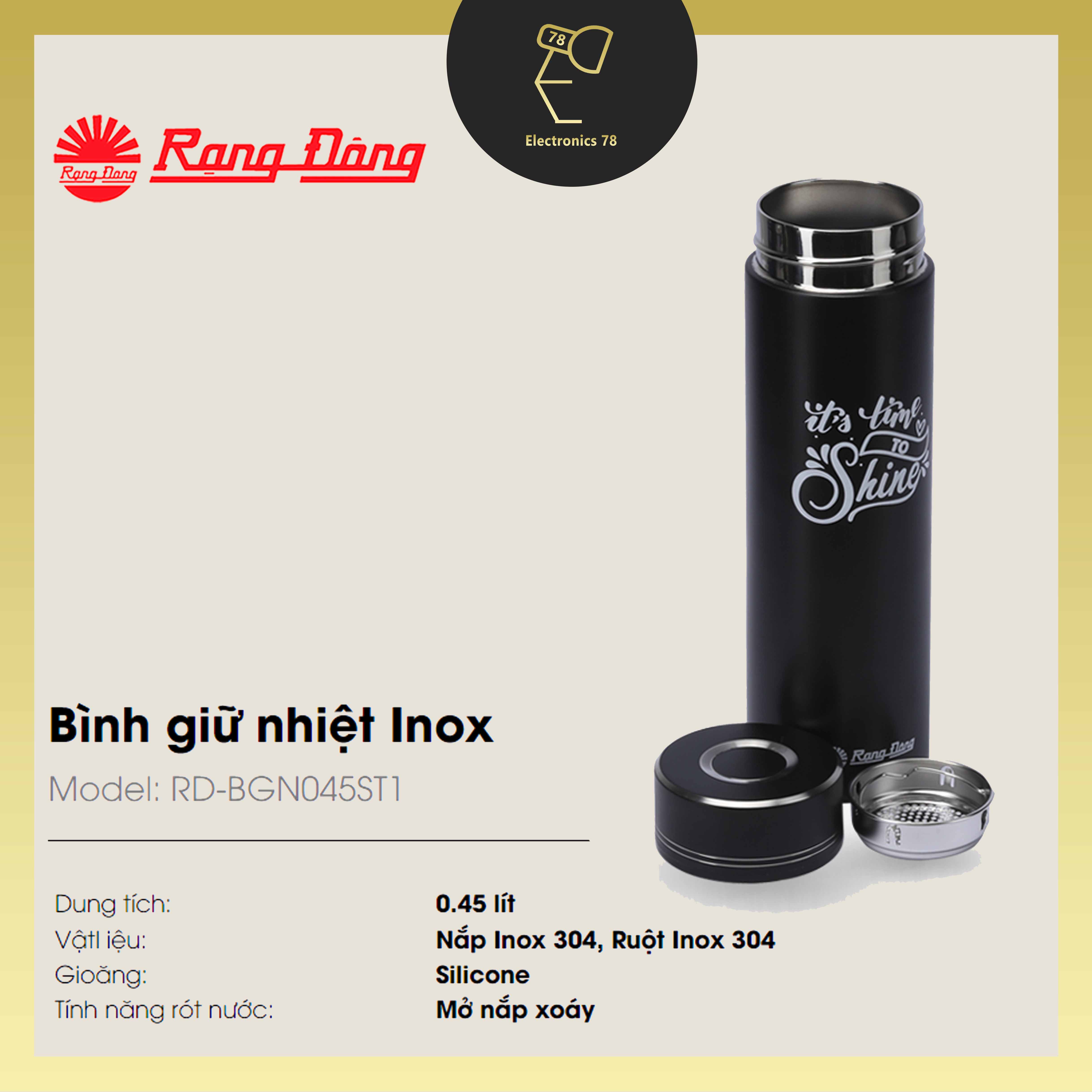 Bình nước cầm tay, Bình giữ nhiệt Inox 304 cao cấp Rạng Đông [400/450ml Đựng Nước Nóng Lạnh]