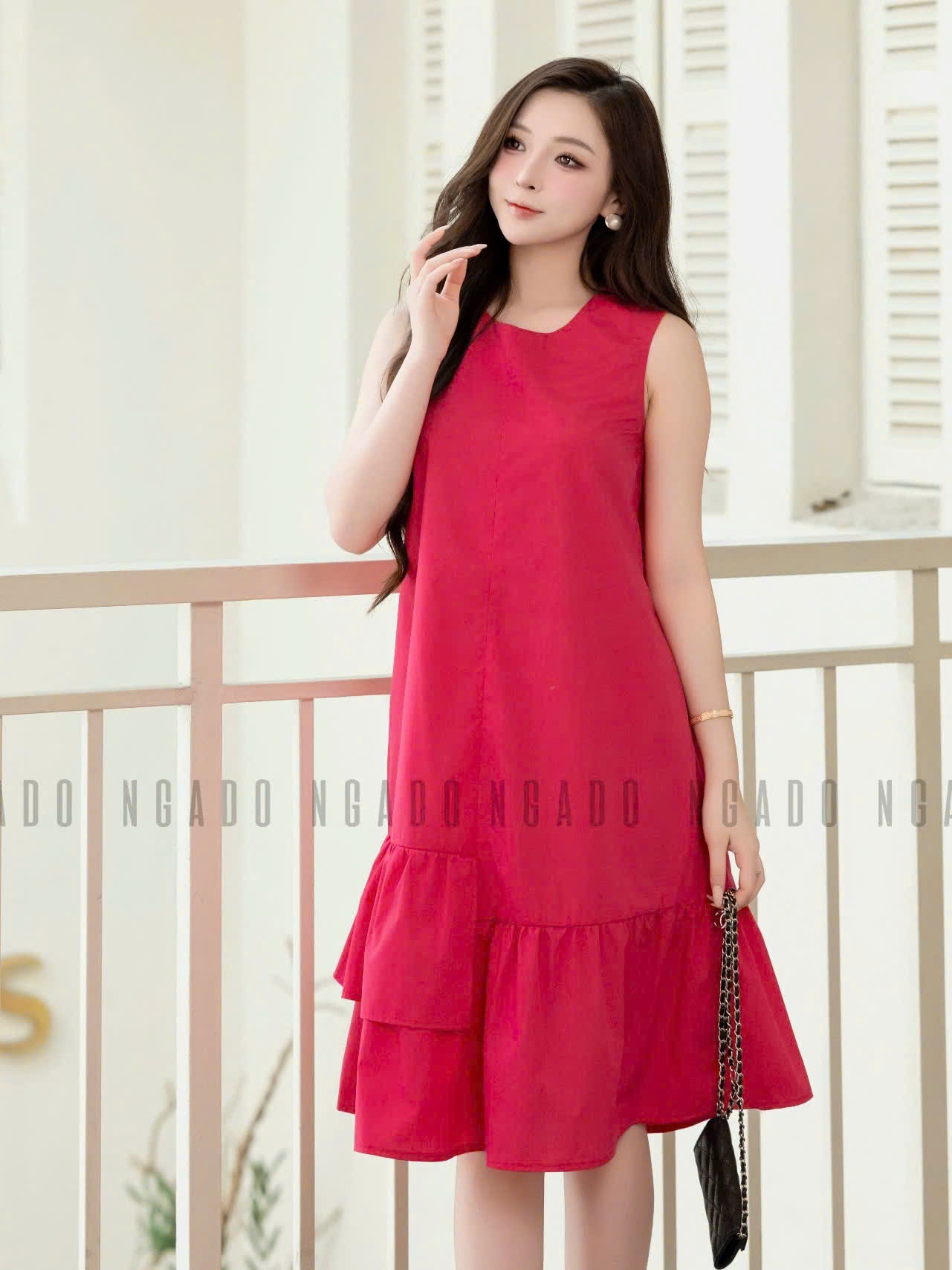 Đầm babydoll hồng sen NGADO , đầm xuống phố , đầm sang trọng
