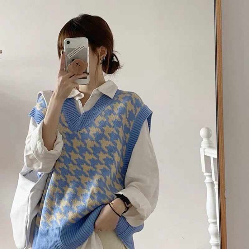 MS249 Áo gile len hoạ tiết form rộng