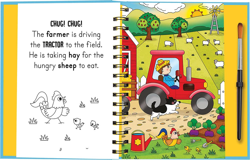 Sách tô màu nước thần kỳ cho bé chủ đề Nông trại (Magic water colouring - Moo and Baa Farm)