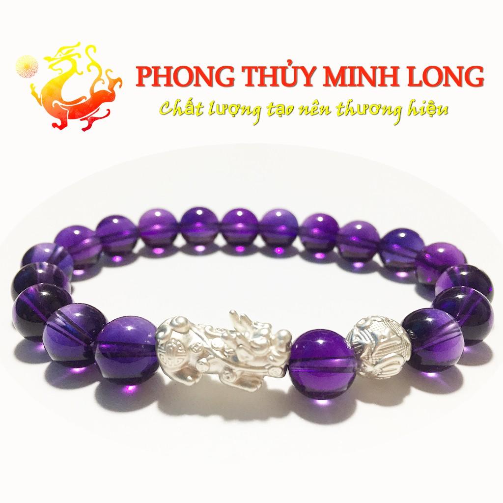 Vòng tay đá. thach anh Tím chất lượng 5A mix Tỳ Hưu và 1 Hạt Kim Tiền Bạc hợp mệnh Hỏa và Thổ