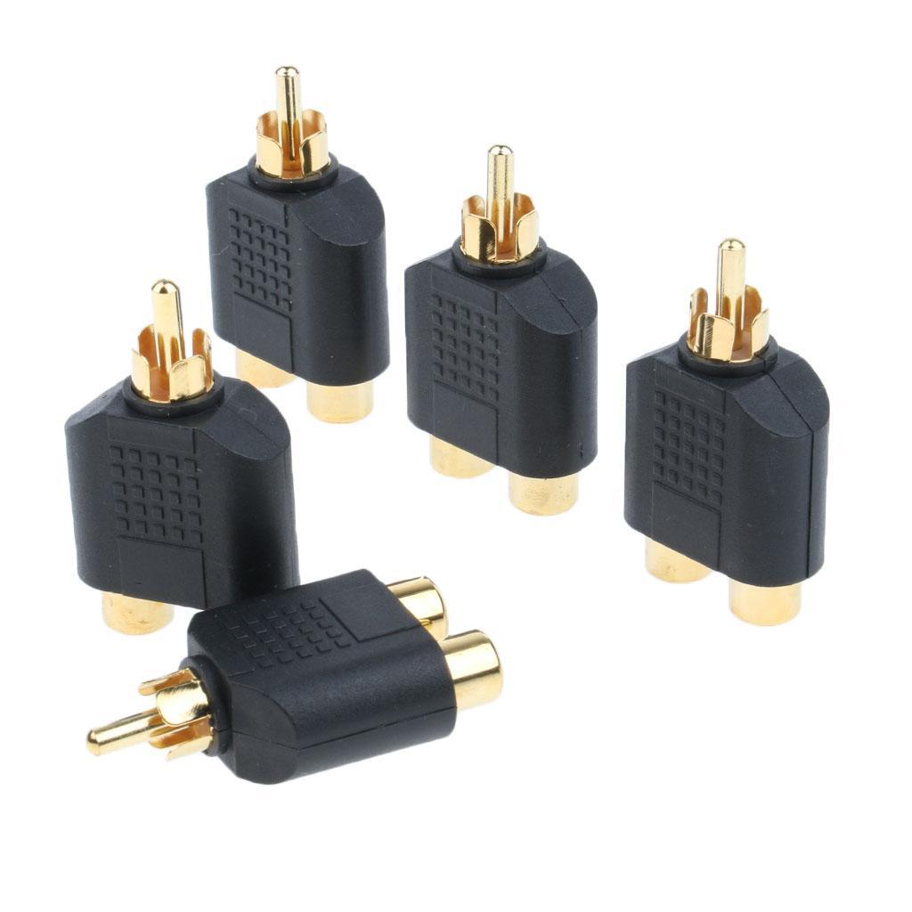 5x 1 RCA Male to 2 PHONO Female Y-Splitters Connector AV Audio/Video Adapter