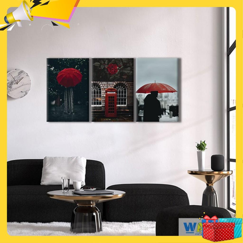 Bộ 3 tranh trang trí canvas “Red Umbrella” - W172