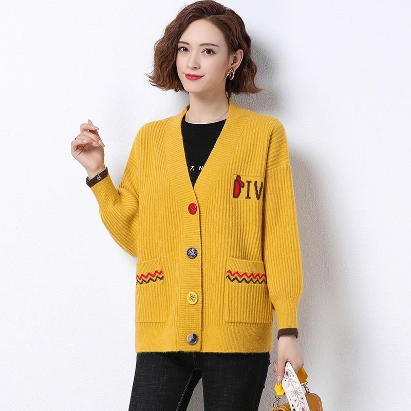 Áo khoác len nữ cardigan cổ V, áo len nữ phối viền cá tính