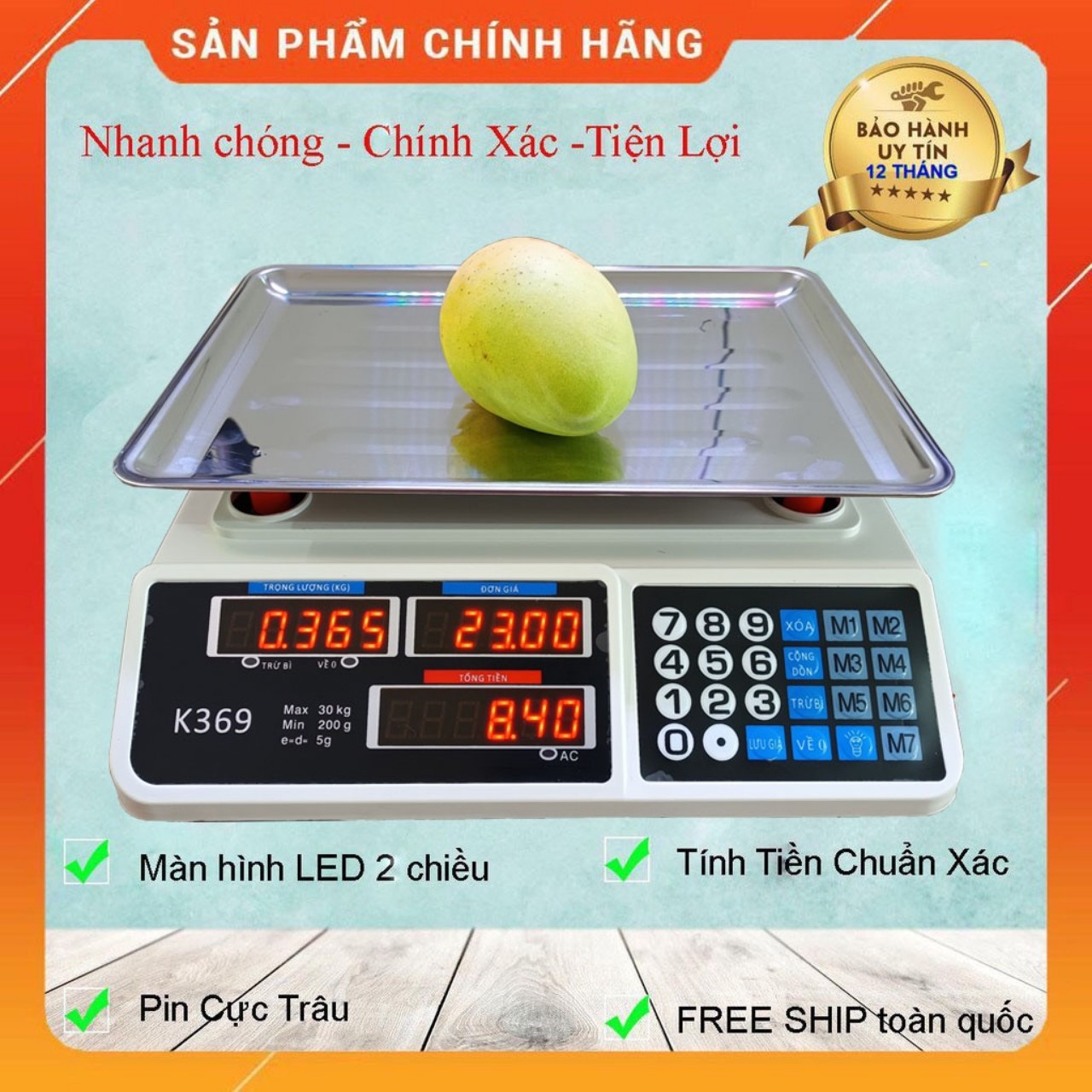 Cân điện tử  tính tiền - Cân Điện Tử Bán Hàng Tiếng Việt 40kg/5g giá rẻ