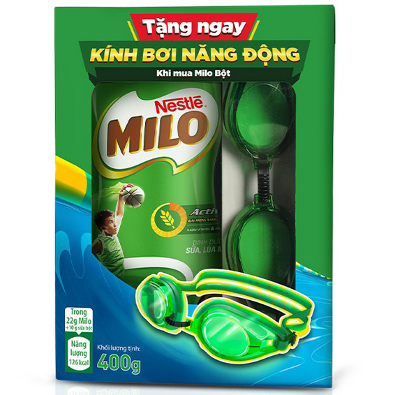 Thức Uống Lúa Mạch Nestlé Milo Nguyên Chất Hũ Nhựa (400g) - Tặng Kèm Kính Bơi Năng Động