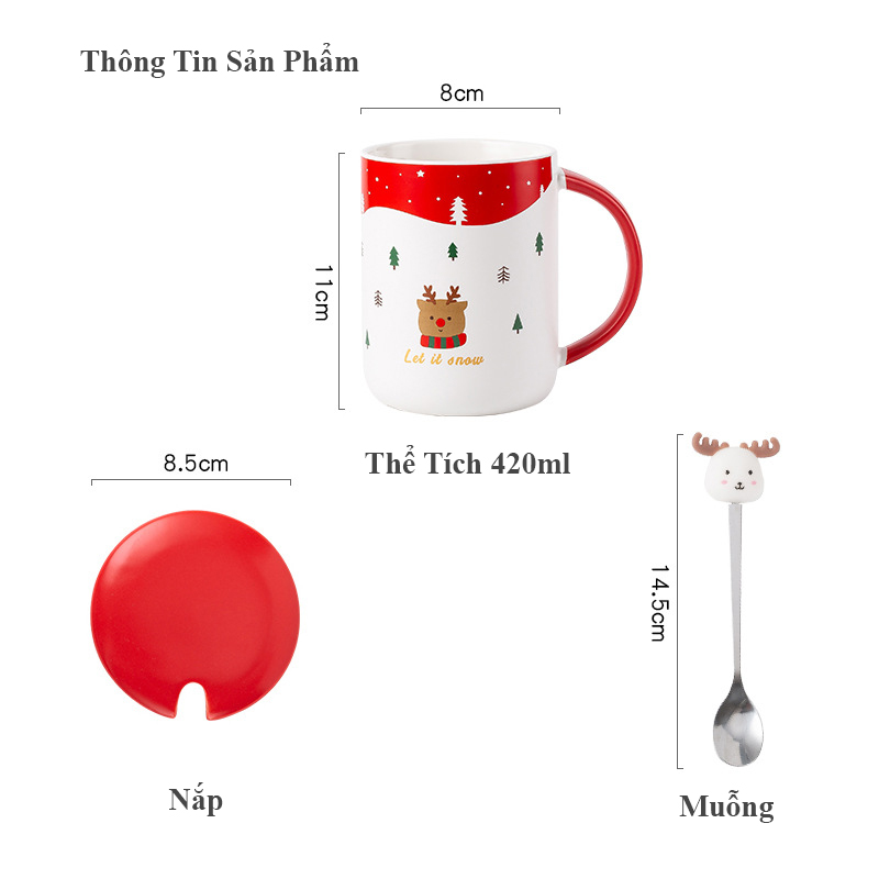 Ly Noel sứ quà tặng trong dịp lễ Gáng sinh 420ml (Giao họa tiết ngẫu nhiên)