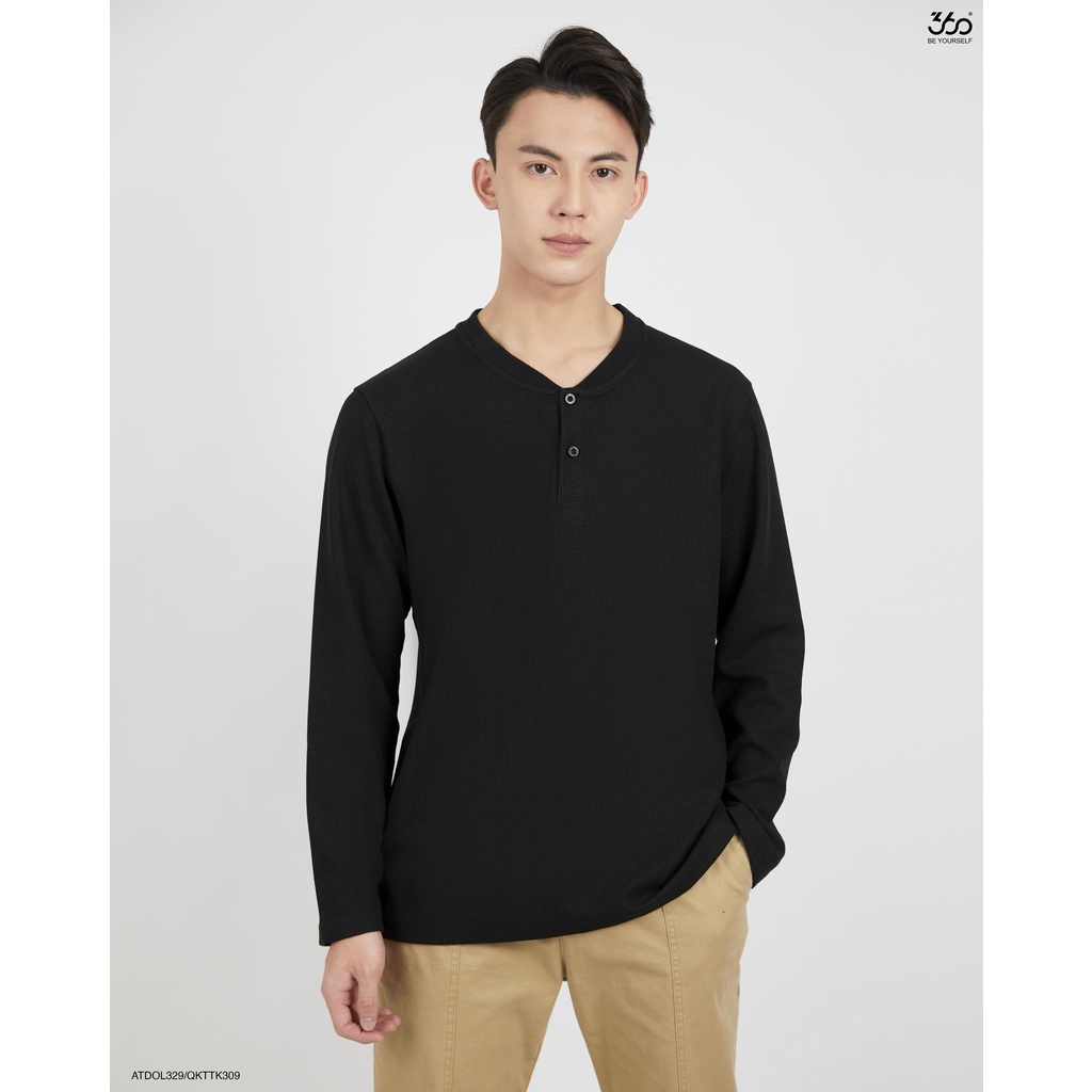 Áo thun nam dài tay cổ henley thương hiệu thời trang nam 360Boutique áo thun basic hai màu trắng đen - ATDOL329