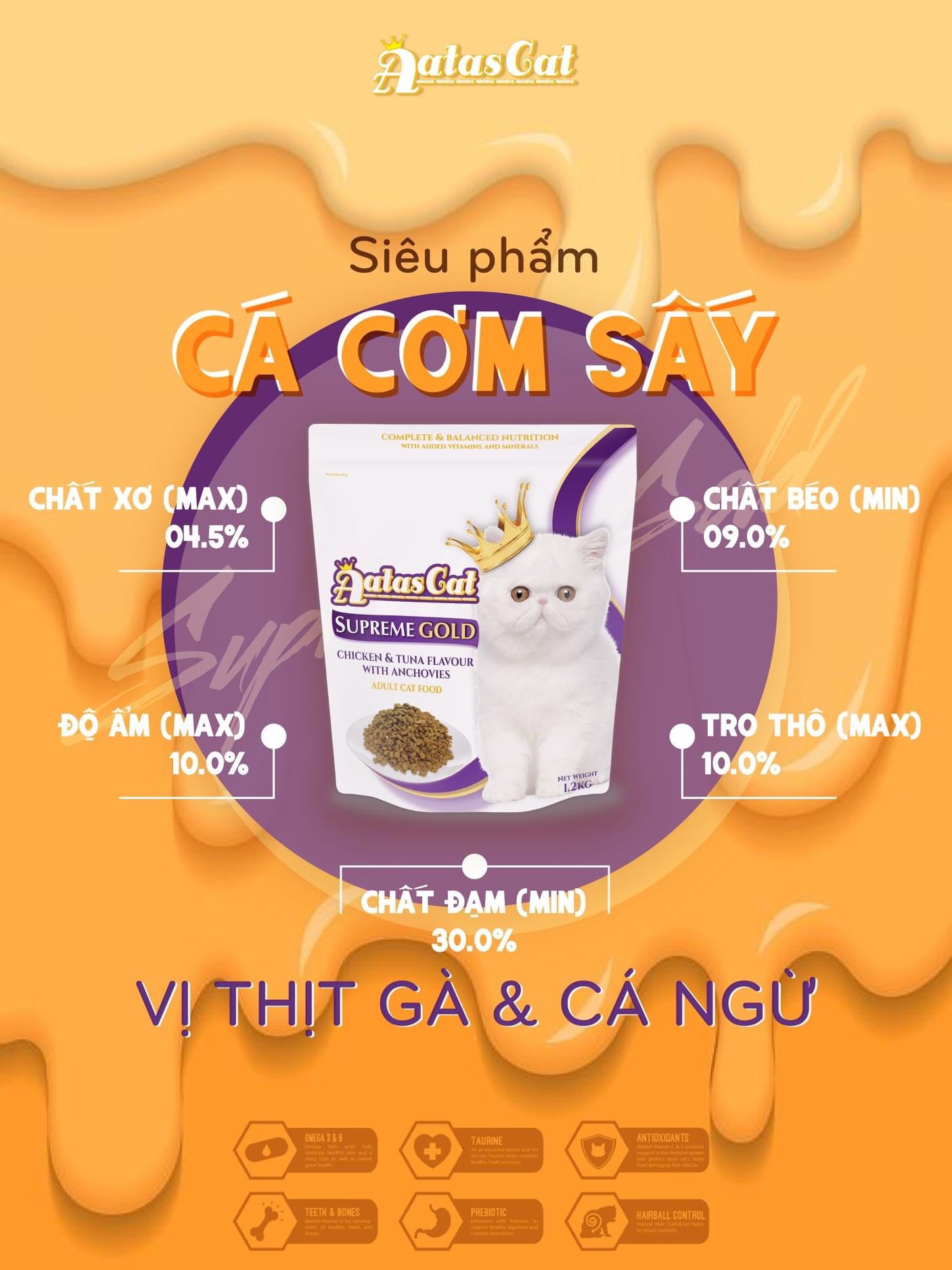 THỨC ĂN HẠT CHO MÈO AATAS CAT CHO MÈO TRƯỞNG THÀNH  [ 1,2KG &amp; 7KG ] - Gà &amp; cá ngừ 1.2kg