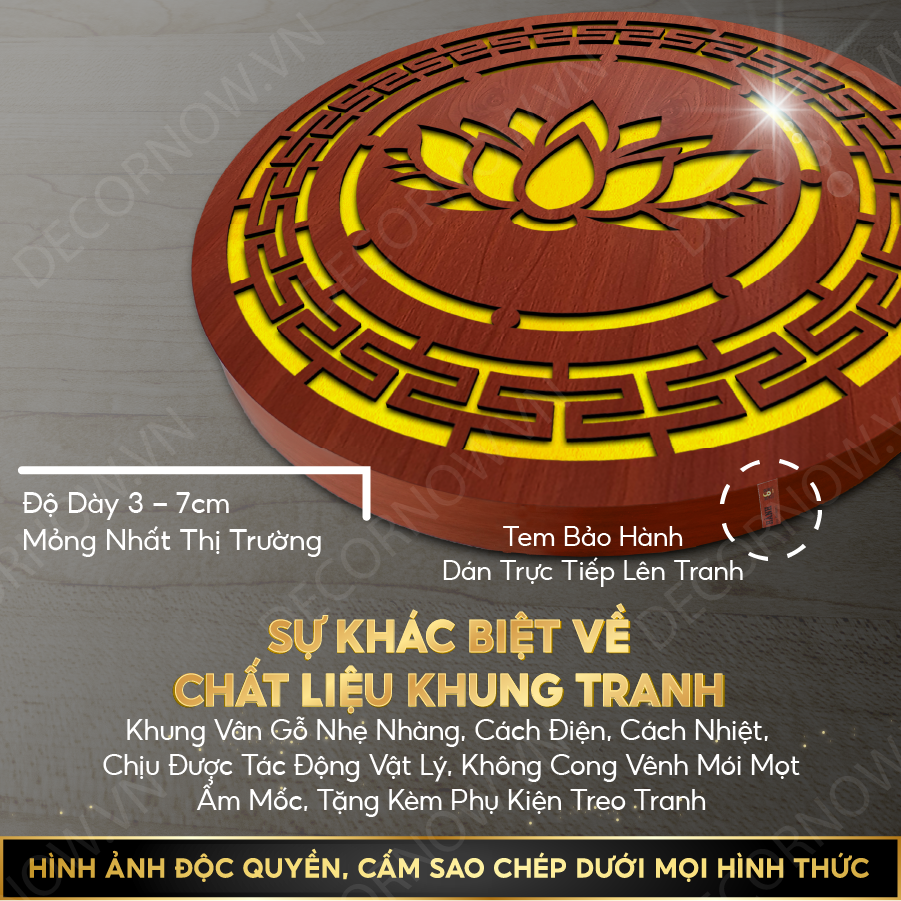 Đèn Hào Quang Phật In Tranh Trúc Chỉ CNC DECORNOW 30,40 cm, Trang Trí Ban Thờ, Hào Quang Trúc Chỉ VÂN GỖ DCN-TCC17