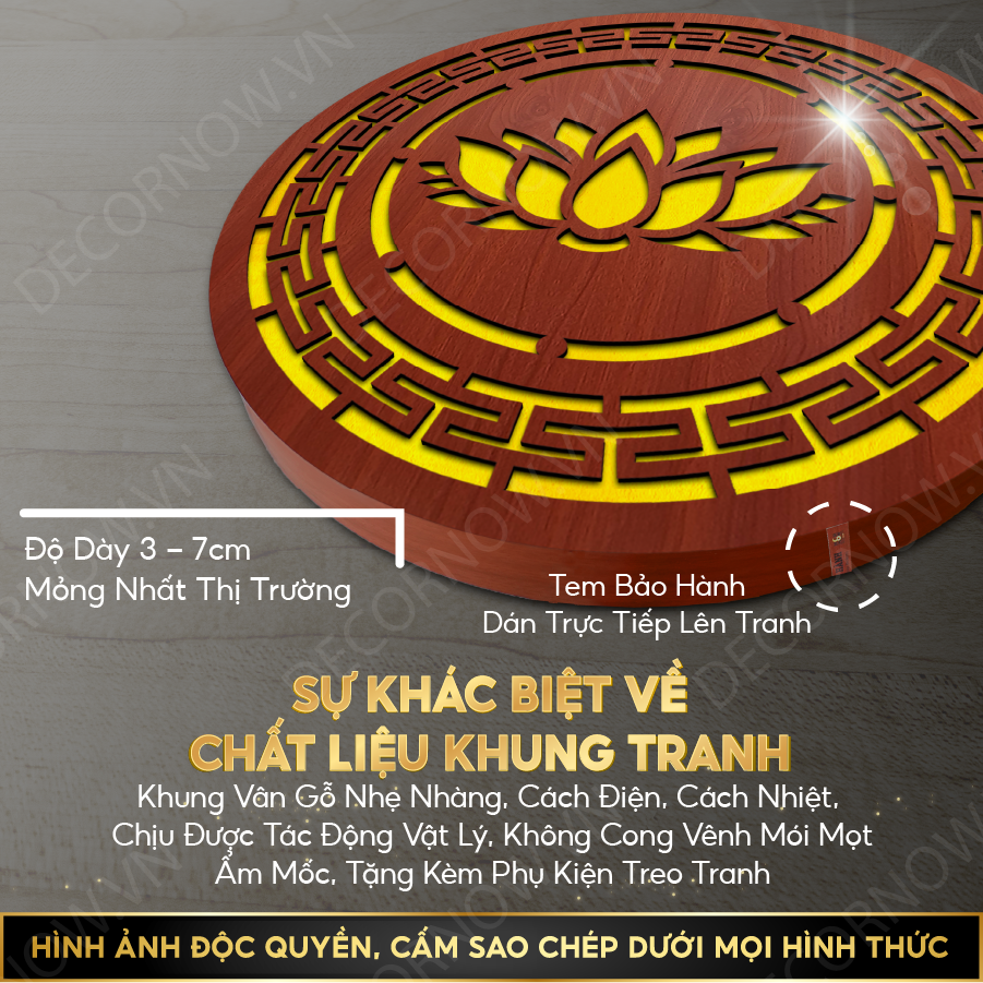 Đèn Hào Quang Phật In Tranh Trúc Chỉ CNC DECORNOW 30,40 cm, Trang Trí Ban Thờ, Hào Quang Trúc Chỉ VÂN GỖ DCN-TCC12