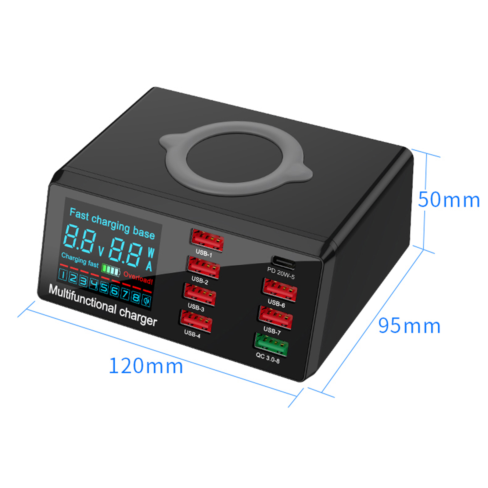 Bộ sạc không dây Đế sạc nhanh 3.0 chuyển đổi PD Trạm sạc không dây 10W X9 100W 8 cổng USB